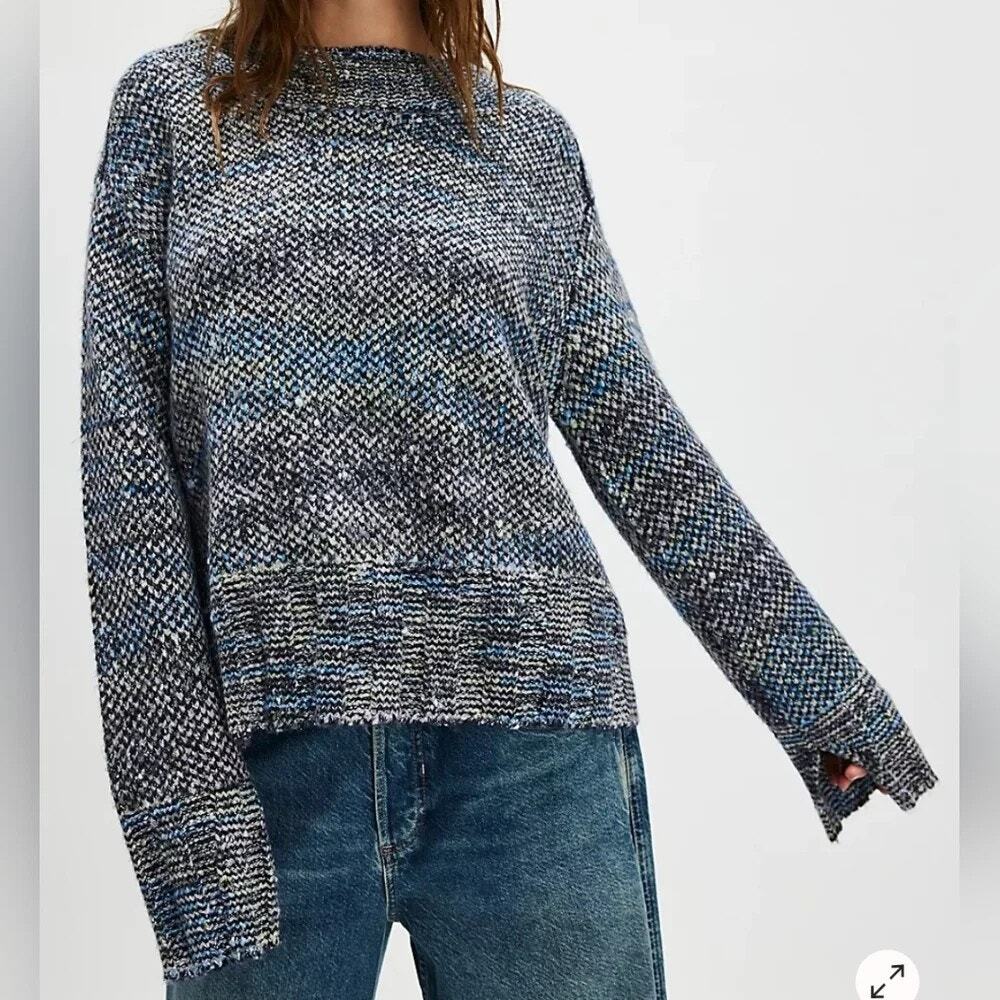 Free People Cotton Candy Chunky Knit Sweater Size M Gray Blue Fall Indie Sleaze